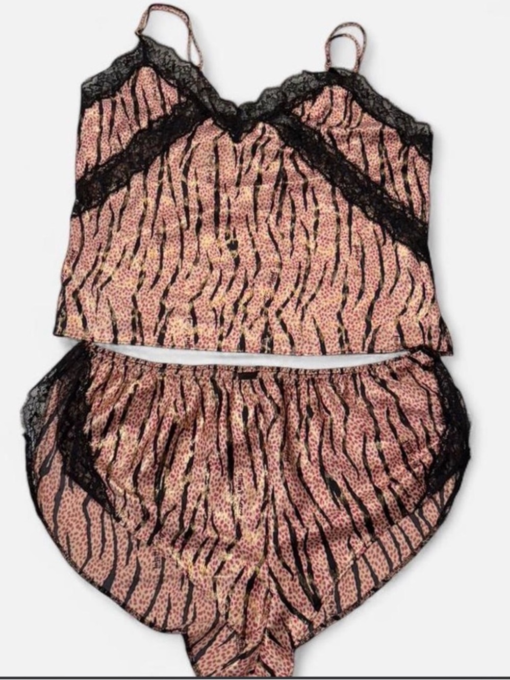 Victoria’s Secret Satin Lace Shorts Set Animal Print Y2K Pajama Set